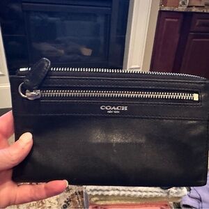 Coach Black Leather Zip Pouch